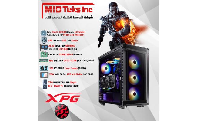 Gaming Desktop (MID-28) , CPU INTEL I7-10700K, DDR4 /64GB,SSD  2TB ,RTX 3080,ROG MB Z490,XPG CORE REACTOR (850W),XPG BATTLECRUISER PC Chassis(BLACK)